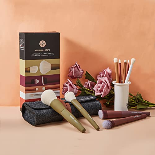 Makeup Brushes, EIGSHOW 5 Colors Essential Kabuki Makeup Brush Set with Ultra-soft Synthetic Fibers for Powder Blush Concealers Contouring Highlighting Makeup Brush Gift Set for Women(Warm Colors)