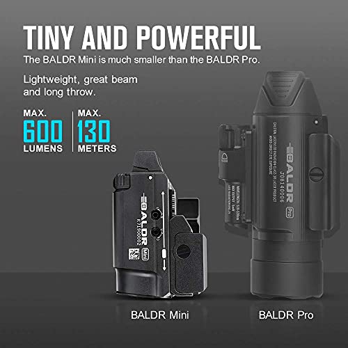 OLIGHT Baldr Mini 600 Lumens Rechargeable Weaponlight with Green Beam and White LED Combo, Magnetic USB Compact Tactical Flashlight with Adjustable Rail for G19, G45, Sig P320, and so on(Black)