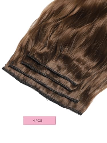 Blonde Hair Extensions, 20inch 4PCS Long Wavy Curly Clip in Hair Extensions Natural Soft Synthetic Hairpieces for Women (Chocolate Brown)