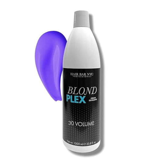 HAIR BAR NYC 30 Volume - Blond Plex Anti-Yellow Porfessional Lightening System for Charcoal Hair Bleach - Violet Peroxide Developer with Plex, Reduce Brassy, Eliminates Orange Tones 33.8oz/1lt