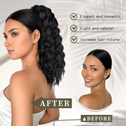 HMD Curly Ponytail Extension Drawstring Ponytail for Black Women Black Mixed Ginger Curly Clip in Hair Extensions 22 Inch Ponytail Extension Synthetic Hairpiece for Daily Party