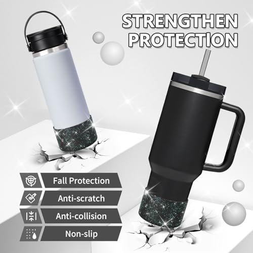 WUQID Protective Bling Silicone Boot Sleeve, Compatible with Stanley Tumbler 20-40oz & Hydro Flask Bottle 12oz-24oz, Glitter Reduces Dents Sleeve Cover for More Bottles/Tumblers Bottom of 2.83-2.95in