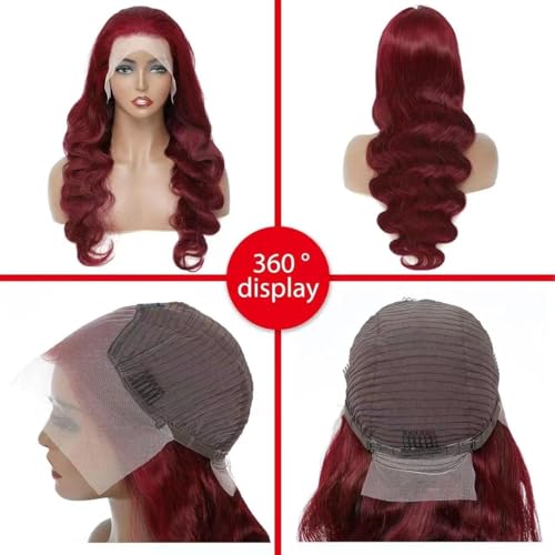 99j Burgundy Lace Front Wigs Human Hair 220 Density 13x6 Body Wave Lace Front Wigs Human Hair Pre Plucked Hd Lace Front Wig for Women Wine Red Brazilian Human Hair Wigs Red Wig 20 Inch