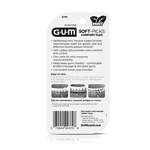 GUM Soft-Picks Comfort Flex, Easy to Use Dental Picks for Teeth Cleaning Health, Disposable Interdental Brushes with Convenient Carry Case, Dentist Recommended Dental Picks, Mint, 80 Count