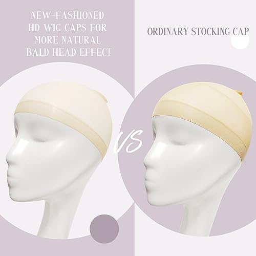 MYKURS HD Wig Cap for Women, Transparent Bald Cap for Lace Front Wigs, Beige 24 PCS