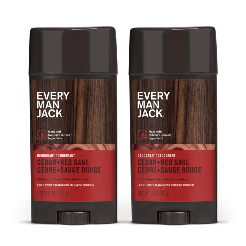 Every Man Jack Cedar + Red Sage Men’s Deodorant - Aluminum Free Deodorant - 24-Hour Odor Protection w/Naturally Derived Ingredients - 3oz (2 Pack)