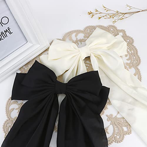 ATODEN Silky Satin Pink Hair Bows 2Pcs Big Hair Bows for Women Hair Ribbons Oversized Long Tail Bow Hair Clips Large Hair Ribbon Barrettes Metal Clips Bowknot Aesthetic Girls Hair Accessories