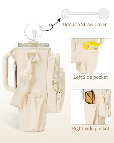 sportsnew Water Bottle Carrier Bag with Phone Pocket for Stanley Brumate era 40oz Insulated Water Bottle Holder Pouch with Strap Water Bottle Bag with Straw Cover for Stanley Cup Accessories