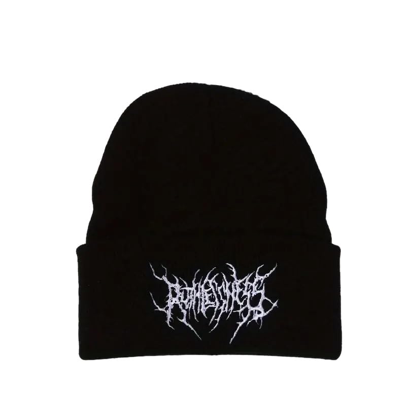 Black White Beanie Hat Men Stylish Gothic Scar Embroidery Knitted Fashion Winter Cap Street Ski Skull Soft Warm Unisex Women Teens
