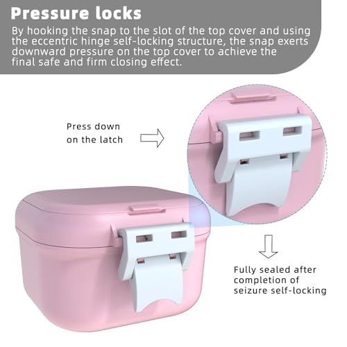 ARGOMAX Leak Proof Denture Bath Cup, Portable Soaking Denture Box, Denture Bath Case with Strainer, for Dentures and Braces, Upgraded Version with Storage Compartment (Pink + White).