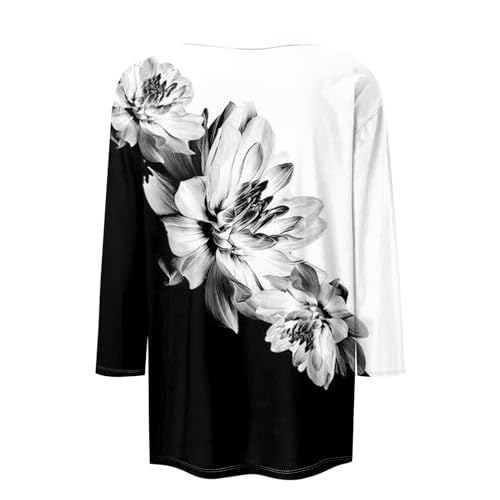 2024 Floral Printed Tops for Women Trendy 3/4 Sleeve Shirts Loose Fit Casual Dressy Blouses Soft Color Block Tees