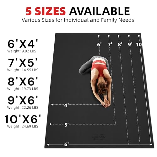 GymCope Extra Large Yoga Mat, 10'x6'/9'x6'/8'x6'/7'x5'/6'x4' (8MM) Wide Workout Mat for Women and Men, Thick Yoga Mats Ideal for Home Yoga, Pilates, Fitness, Exercise, Gym Mat for Barefoot Use