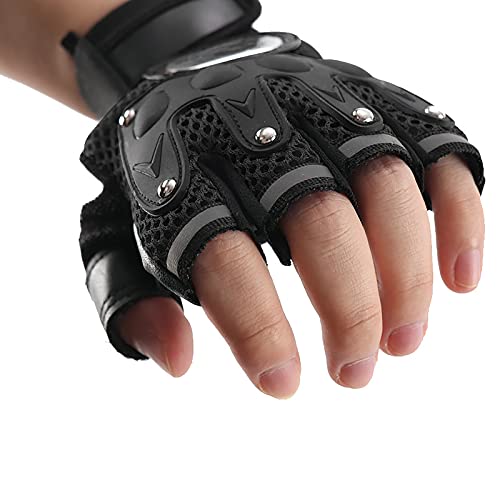 PURFUN Men Women Breathable Mesh Cycling Gloves Non-Slip Leather Riding Driving Motorcycle Half Finger Gloves Roller Skating Sports Exercise Fitness Fingerless Gloves