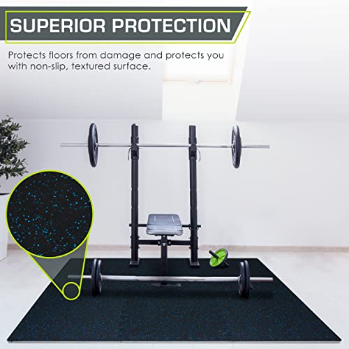 ProsourceFit Rubber Top Exercise Puzzle Mat ½-inch, 24 SQFT, 6 Tiles, EVA Foam Interlocking Tiles for Home Gym Protective Flooring for Equipment and Workouts, Blue