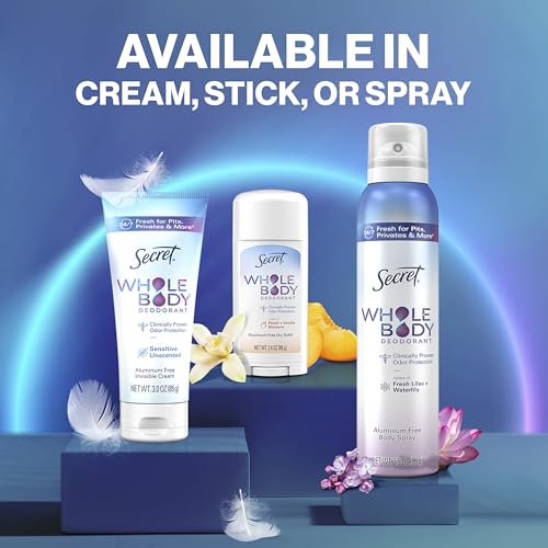 Secret Whole Body Deodorant Spray for Women, Lilac & Waterlily Scent, Aluminum Free Deodorant Spray, 72 HR Odor Protection, 3.5 oz