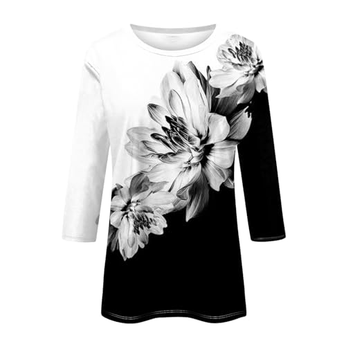 2024 Floral Printed Tops for Women Trendy 3/4 Sleeve Shirts Loose Fit Casual Dressy Blouses Soft Color Block Tees