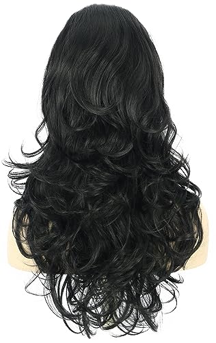 karlery Adult Women Long Wavy Black Wig Bouffant Beehive Wig 60s 70s Themed Party Costume Wig