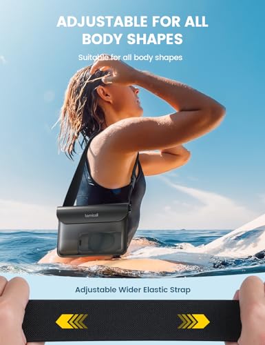 2 Pack Lamicall Waterproof Fanny Packs, Dry Bag Pouch - [Elastic Waist Strap] Phone Waterproof Waist Pouch Dry Bag, Beach, Kayak, Swimming, Boat Essentials, 8.7” for iPhone 15 14 13 Pro/Max, Clear