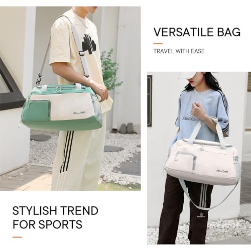 Gym Duffle Bag for Women - JELUTAR Small Carry on Travel Tote Bags Weekender Bags for Personal Item/Sports Gear with Shoe Compartment&Wetproof Pocket (Beige)