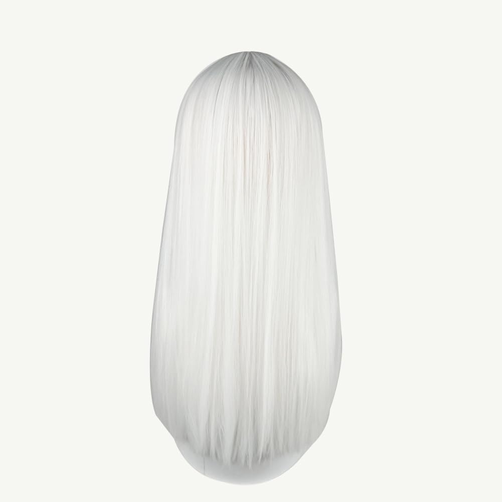 URCGTSA 22 Inches long Hair Wig for Women Black Synthetic Hair Natural Long Straight Wig With Bangs Party Cosplay Wig for Girl (White)