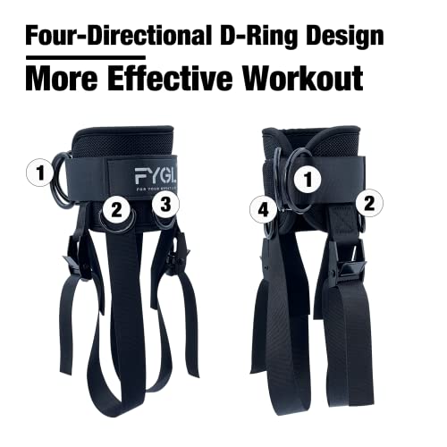FYGL Dumbbell-Foot-Attachment, Ankle-Strap-for-Cable-Machine, Kickbacks Leg Curl Leg Extensions Glutes Workout at home for Men and Women, Black, Pair