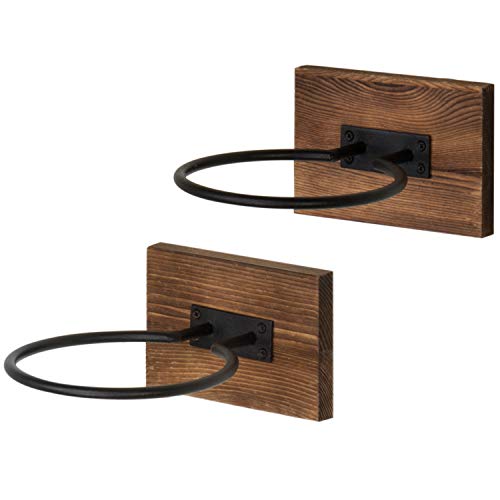 MyGift Wall-Mounted Sport Ball Rack Display Holder - Solid Brown Wood and Metal Hanging Gym Basketball Football Volleyball Soccer Ball Equipment Storage, Set of 2