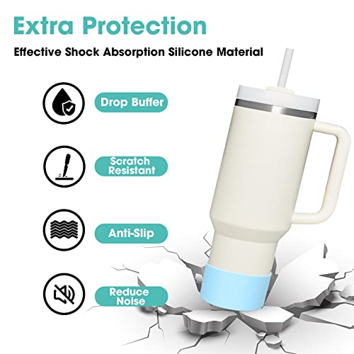Upgrade 2PCS Protective Silicone Boot Bumper for Stanley Quencher Adventure 40oz 30oz IceFlow 20oz 30oz Tumbler, Water Bottle Bottom Sleeve Cover Accessories for Stanley Mug Cup(Cyan+Blue)