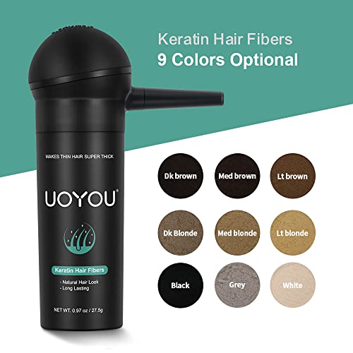 UOYOU GREY Hair Fibers for Thinning Hair 27.5g Bottle with Applicator | Undetectable & Natural Keratin Hair Fibers Concealer for Hair Loss for Men and Women | Hair Building Fibres Powder [GREY]