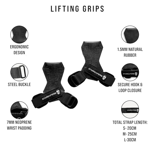 Gymreapers Weight Lifting Grips (Pair) for Heavy Powerlifting, Deadlifts, Rows, Pull Ups, with Neoprene Padded Wrist Wraps Support and Strong Rubber Gloves or Straps for Bodybuilding (Black, Small)