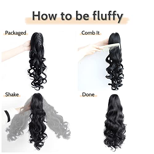 StrRid Pony Tail Extensions Wavy Claw Clip Ponytail Extension 20" Long Fake Ponytails Synthetic Fluffy Heat Resistant Clips in Hair Pieces for Black Women Party Daily Use 6 Oz Natural Black
