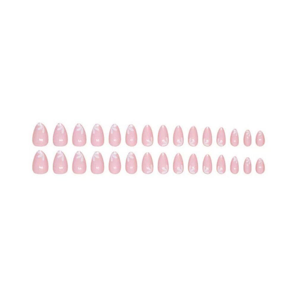 30Pcs Gold Glitter Press on Nails Pink Fake Nails Short Almond False Nails with Design Flower Glue on Nails Glossy Artificial Acrylic Full Cover Shiny Stick on Nails for Women Nail Art Decoration