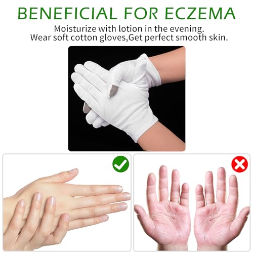 Sibba 3 Pairs Touch Screen Moisturizing Gloves White Cotton Moisturizing Gloves Overnight Bedtime Heal Eczema Sleeping Lotion Hand Spa Treatment Gloves Repair Rough Cracked Dry Chapped Hands Skin