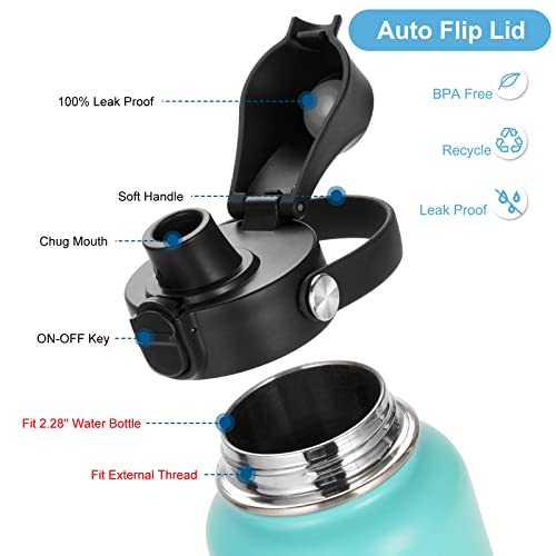 EIPOSAU Auto Flip Lid for Hydro Flask Wide Mouth, Great Spout Lid for Simple Modern, Fits for Iron Flask and Other Brands, Replacement Lid with Button Lock, Black