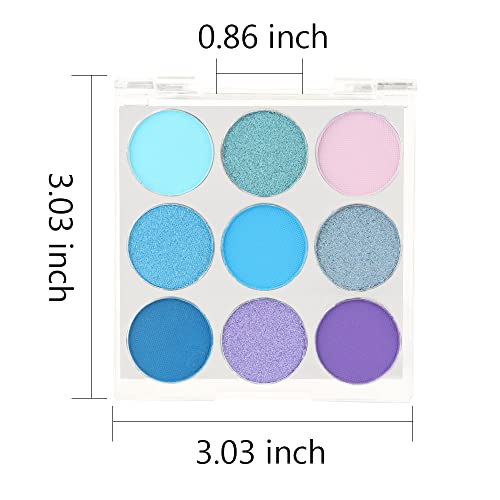9-Color Shimmer & Matte Blue Eyeshadow Palette – Highly Pigmented Light & Dark Blue Shades, Blendable Shiny & Matt Makeup Powder