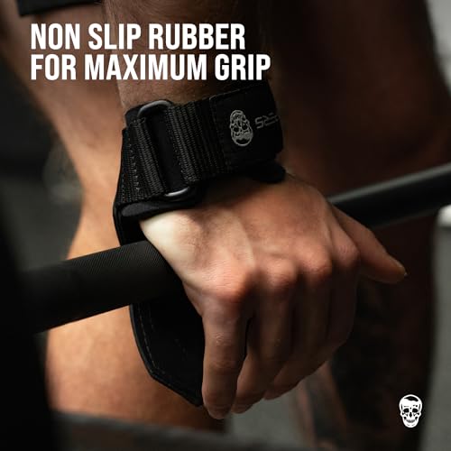 Gymreapers Weight Lifting Grips (Pair) for Heavy Powerlifting, Deadlifts, Rows, Pull Ups, with Neoprene Padded Wrist Wraps Support and Strong Rubber Gloves or Straps for Bodybuilding (Black, Small)