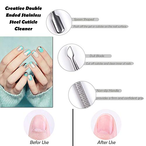 15Pcs Cuticle Pusher Remover and Cutter, Creatiee Double Ended Stainless Steel Cuticle Cleaner Nail Gel Polish Removal, Manicure Pedicure Nail Tools for Fingernails Toenails - Professional & Durable