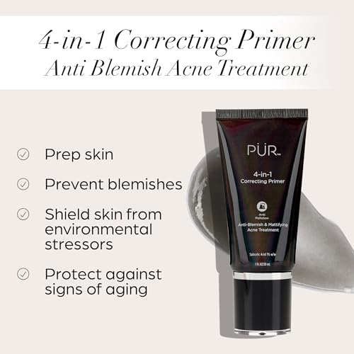 PUR Beauty 4-in-1 Correcting Primer, Anti-Blemish & Mattifying Treatment - Primer for Face Before Makeup - Primer Face Makeup for Women - Crease-Free & Matte-Finish Make Up Hydrating Primer - 1 Fl Oz