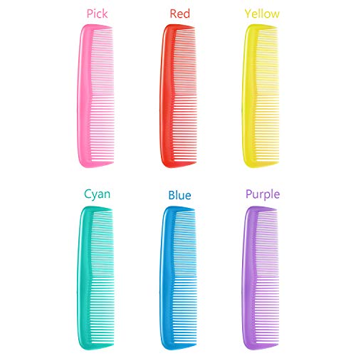 Leinuosen 12 Pieces Hair Combs Set Pocket Plastic Fine Tooth Dressing Comb for Women and Men, Peines Para Cabello(Yellow, Purple, Green, Blue, Red, Pink)