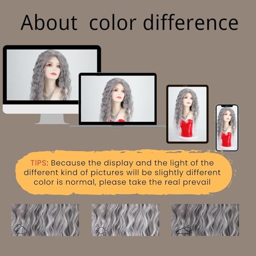Fencca Grey Long Curly Wig Synthetic Mixed Gray Wave hair for Women Free Part Full Layered Long Wavy Grey Wig