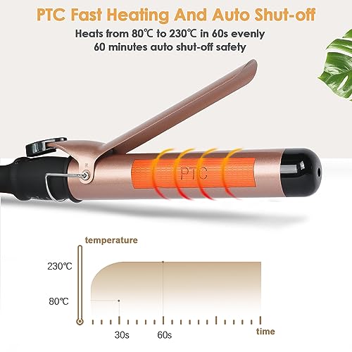 Large Ceramic Curling Wand - 1 1/2 inch Barrel with LCD Digital Temperature Control, Travel-Friendly Design with Heat-Resistant Glove - Versatile Beach Waver for Big, Bouncy Curls for Women