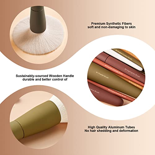 Makeup Brushes, EIGSHOW 5 Colors Essential Kabuki Makeup Brush Set with Ultra-soft Synthetic Fibers for Powder Blush Concealers Contouring Highlighting Makeup Brush Gift Set for Women(Warm Colors)