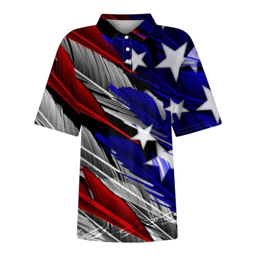 Red White and Blue Shirts for Women,Lightning Deals of Today Prime Polo Shirts for Women Womens Tops Dressy Casual,Golf Shirts for Woman Summer Tops for Women 2024 Trendy Blouses（Ai-Blue，XXXL）