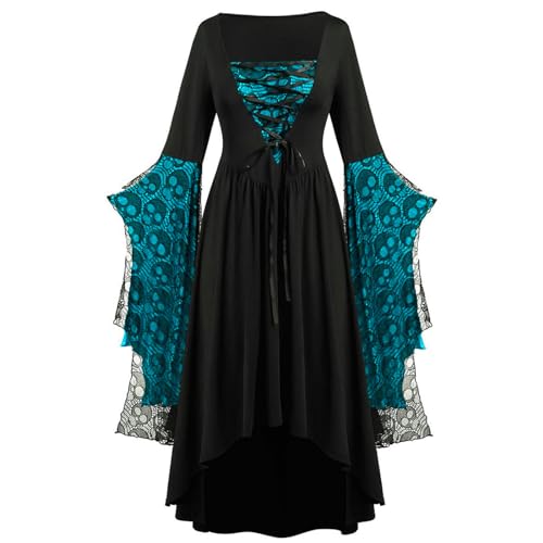 Rkwins Renaissance Dress for Women Gothic Vampire Dress Scary Print Maxi Dress Plus Size Witch Dress Medieval Corset Dress