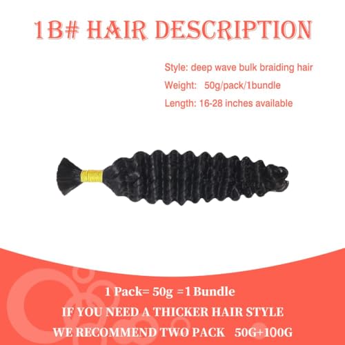 100g 22 Inch Human Braiding Hair Deep Wave Bulk Human Hair for Braiding 2 Bundles/Pack No Weft Human Braiding Hair for Boho Braids Brazilian Virgin Human Hair Extensions 99J Burgundy Braiding Hair