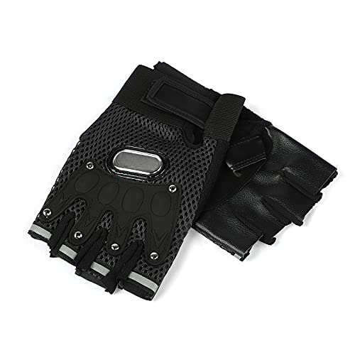 PURFUN Men Women Breathable Mesh Cycling Gloves Non-Slip Leather Riding Driving Motorcycle Half Finger Gloves Roller Skating Sports Exercise Fitness Fingerless Gloves