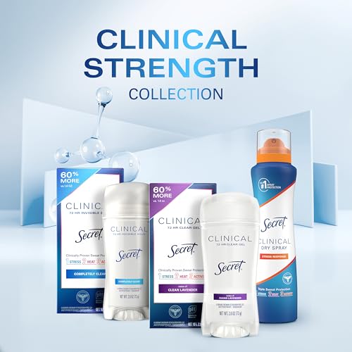 Secret Clinical Strength Antiperspirant Deodorant for Women, 3X Stress Protection, 72hr Sweat & Odor Protection, PH Balancing Minerals, Invisible Solid, Powder Protection Scent, 2.6 oz