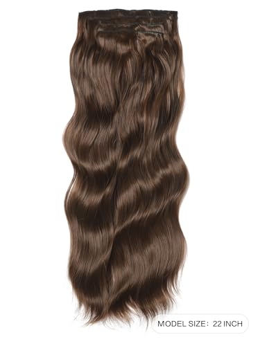 Blonde Hair Extensions, 20inch 4PCS Long Wavy Curly Clip in Hair Extensions Natural Soft Synthetic Hairpieces for Women (Chocolate Brown)