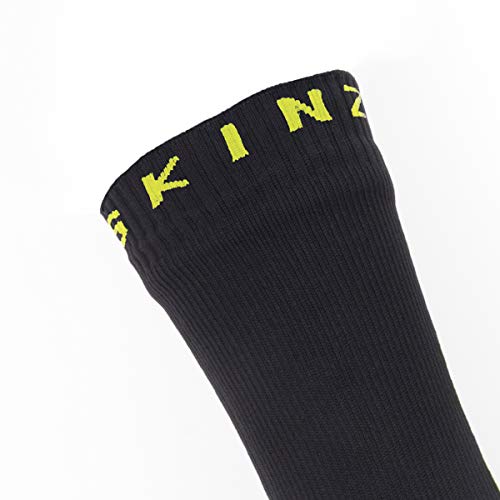 SEALSKINZ Unisex Waterproof All Weather Mid Length Sock With Hydrostop, Black/Neon Yellow, Large