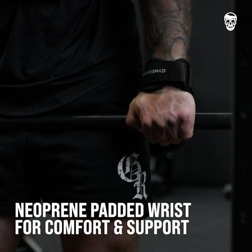 Gymreapers Weight Lifting Grips (Pair) for Heavy Powerlifting, Deadlifts, Rows, Pull Ups, with Neoprene Padded Wrist Wraps Support and Strong Rubber Gloves or Straps for Bodybuilding (Black, Small)