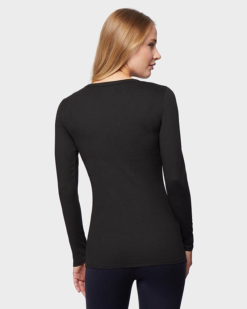 32 DEGREES Heat Womens Ultra Soft Thermal Lightweight Baselayer Crew Neck Long Sleeve Top, Black, X-Large
